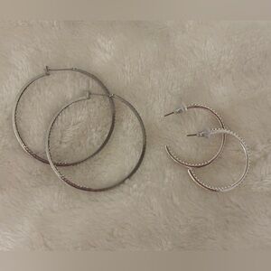 Rhinestone Silver Hoop Earrings Set - Express and Loft